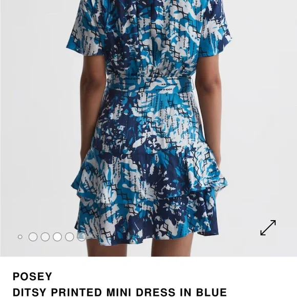 Reiss Posey Ditsy Print Blue Mini Dress Size 0 Ruffles - Picture 5 of 7